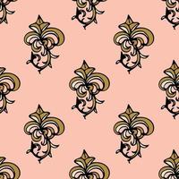 Cute damask, fleur de lis abstract seamless pattern with hand drawn decoration. vector