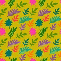 Cute cartoon doodle flower seamless pattern. Background  with plant, leaves. Wrapping  paper, textile. vector