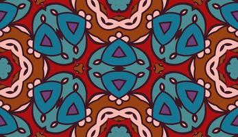 Abstract colorful doodle geometric flower seamless pattern. Floral background. Kaleidoscope mosaic, geo tile of thin line ornament. vector