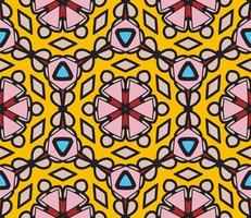 Abstract colorful doodle geometric flower seamless pattern. Floral background. Kaleidoscope mosaic, geo tile of thin line ornament. vector