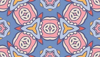 Abstract colorful doodle geometric flower seamless pattern. Floral background. Kaleidoscope mosaic, geo tile of thin line ornament. vector