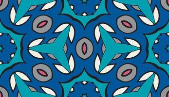 Abstract colorful doodle geometric flower seamless pattern. Floral background. Kaleidoscope mosaic, geo tile of thin line ornament. vector
