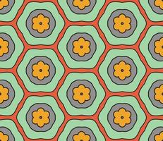 Abstract colorful doodle geometric flower seamless pattern. Floral background. Kaleidoscope mosaic, geo tile of thin line ornament. vector