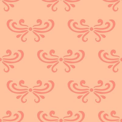 Pastel orange abstract damask seamless pattern of curls in retro style. Floral vintage background. Art nouveau style design.