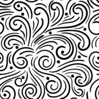 Abstract hand drawn doodle thin line wavy seamless pattern. Curly linear messy background. vector