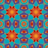 Abstract colorful doodle geometric flower seamless pattern. Floral background. Kaleidoscope mosaic, geo tile of thin line ornament. vector