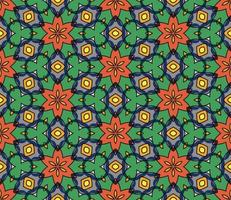 Abstract colorful doodle geometric flower seamless pattern. Floral background. Kaleidoscope mosaic, geo tile of thin line ornament. vector