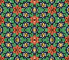 Abstract colorful doodle geometric flower seamless pattern. Floral background. Kaleidoscope mosaic, geo tile of thin line ornament. vector