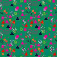 Modern hand draw colorful abstract seamless pattern with geometrical shapes. Circles, triangles, lines. vector