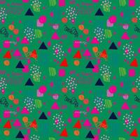 Modern hand draw colorful abstract seamless pattern with geometrical shapes. Circles, triangles, lines. vector