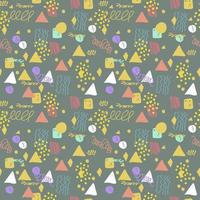 Modern hand draw colorful abstract seamless pattern with geometrical shapes. Circles, triangles, lines. vector