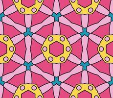 Abstract colorful doodle geometric flower seamless pattern. Floral background. Kaleidoscope mosaic, geo tile of thin line ornament. vector