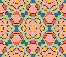Abstract colorful doodle geometric flower seamless pattern. Floral background. Kaleidoscope mosaic, geo tile of thin line ornament. vector