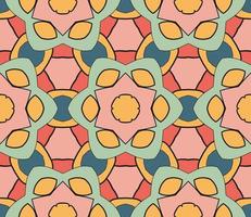 Abstract colorful doodle geometric flower seamless pattern. Floral background. Kaleidoscope mosaic, geo tile of thin line ornament. vector