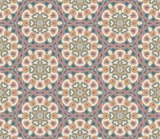 Abstract colorful doodle geometric flower seamless pattern. Floral background. Kaleidoscope mosaic, geo tile of thin line ornament. vector