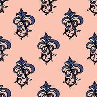 Cute damask, fleur de lis abstract seamless pattern with hand drawn decoration. vector