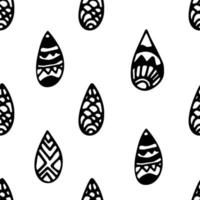 Abstract doodle seamless pattern with thin line black hand drawn tribal rain drops on white background. vector