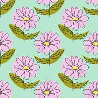 Cute cartoon polka dot sloppy flowers in doodle style seamless pattern. Floral childlike style background. vector