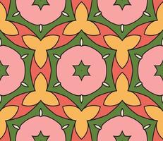Abstract colorful doodle geometric flower seamless pattern. Floral background. Kaleidoscope mosaic, geo tile of thin line ornament. vector
