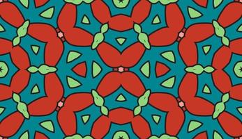 Abstract colorful doodle geometric flower seamless pattern. Floral background. Kaleidoscope mosaic, geo tile of thin line ornament. vector