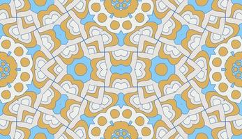 Abstract colorful doodle geometric flower seamless pattern. Floral background. Kaleidoscope mosaic, geo tile of thin line ornament. vector