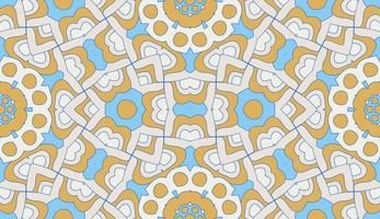 Abstract colorful doodle geometric flower seamless pattern. Floral background. Kaleidoscope mosaic, geo tile of thin line ornament. vector