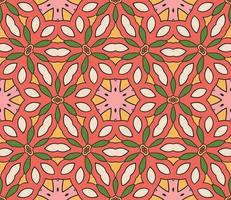 Abstract colorful doodle geometric flower seamless pattern. Floral background. Kaleidoscope mosaic, geo tile of thin line ornament. vector