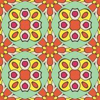 Abstract colorful doodle geometric flower seamless pattern. Floral background. Kaleidoscope mosaic, geo tile of thin line ornament. vector