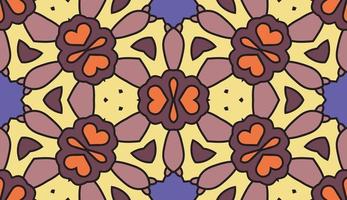 Abstract colorful doodle geometric flower seamless pattern. Floral background. Kaleidoscope mosaic, geo tile of thin line ornament. vector