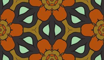 Abstract colorful doodle geometric flower seamless pattern. Floral background. Kaleidoscope mosaic, geo tile of thin line ornament. vector