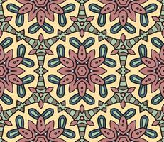 Abstract colorful doodle geometric flower seamless pattern. Floral background. Kaleidoscope mosaic, geo tile of thin line ornament. vector