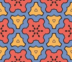 Abstract colorful doodle geometric flower seamless pattern. Floral background. Kaleidoscope mosaic, geo tile of thin line ornament. vector