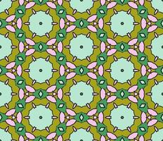 Abstract colorful doodle geometric flower seamless pattern. Floral background. Kaleidoscope mosaic, geo tile of thin line ornament. vector