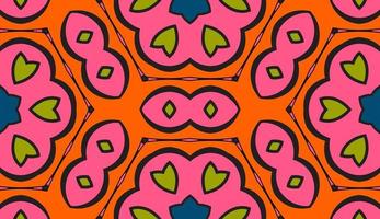Abstract colorful doodle geometric flower seamless pattern. Floral background. Kaleidoscope mosaic, geo tile of thin line ornament. vector