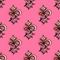 Cute damask, fleur de lis abstract seamless pattern with hand drawn decoration. vector
