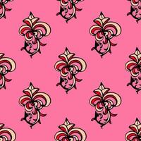 Cute damask, fleur de lis abstract seamless pattern with hand drawn decoration. vector