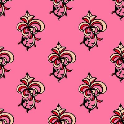 Cute damask, fleur de lis abstract seamless pattern with hand drawn decoration.