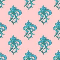 Cute damask, fleur de lis abstract seamless pattern with hand drawn decoration. vector
