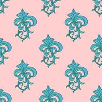 Cute damask, fleur de lis abstract seamless pattern with hand drawn decoration. vector