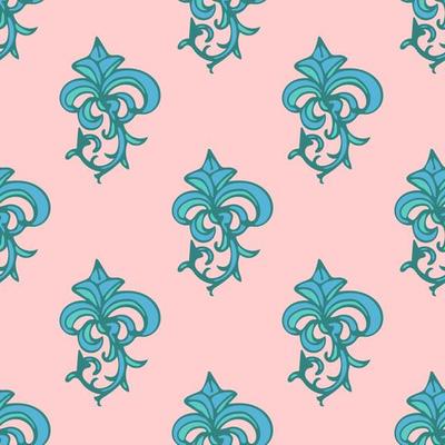 Cute damask, fleur de lis abstract seamless pattern with hand drawn decoration.