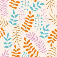 Cute colorful floral seamless pattern with branches and leaves. Doodle forest background. vector