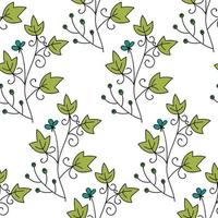 Cute cartoon flower seamless pattern. Background with plant, branch, leaves. Wrapping paper, textile. vector