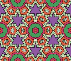Abstract colorful doodle geometric flower seamless pattern. Floral background. Mosaic, geo tile of thin line ornament. vector