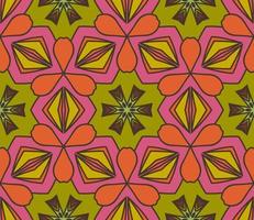 Abstract colorful doodle geometric flower seamless pattern. Floral background. Kaleidoscope mosaic, geo tile of thin line ornament. vector