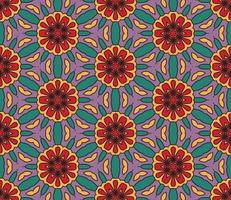 Abstract colorful doodle geometric flower seamless pattern. Floral background. Kaleidoscope mosaic, geo tile of thin line ornament. vector