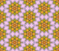 Abstract colorful doodle geometric flower seamless pattern. Floral background. Kaleidoscope mosaic, geo tile of thin line ornament. vector