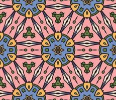 Abstract colorful doodle geometric flower seamless pattern. Floral background. Kaleidoscope mosaic, geo tile of thin line ornament. vector