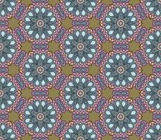 Abstract colorful doodle geometric flower seamless pattern. Floral background. Kaleidoscope mosaic, geo tile of thin line ornament. vector