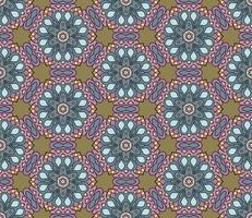 Abstract colorful doodle geometric flower seamless pattern. Floral background. Kaleidoscope mosaic, geo tile of thin line ornament. vector