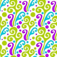 Colorful abstract seamless pattern with organic shapes, floral curls, leaves. vector